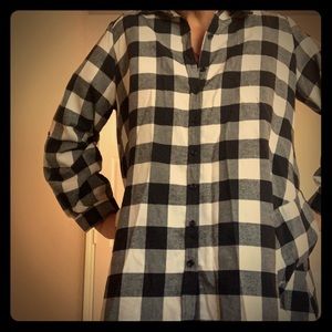 Boutique Black and White Plaid Flannel Tunic